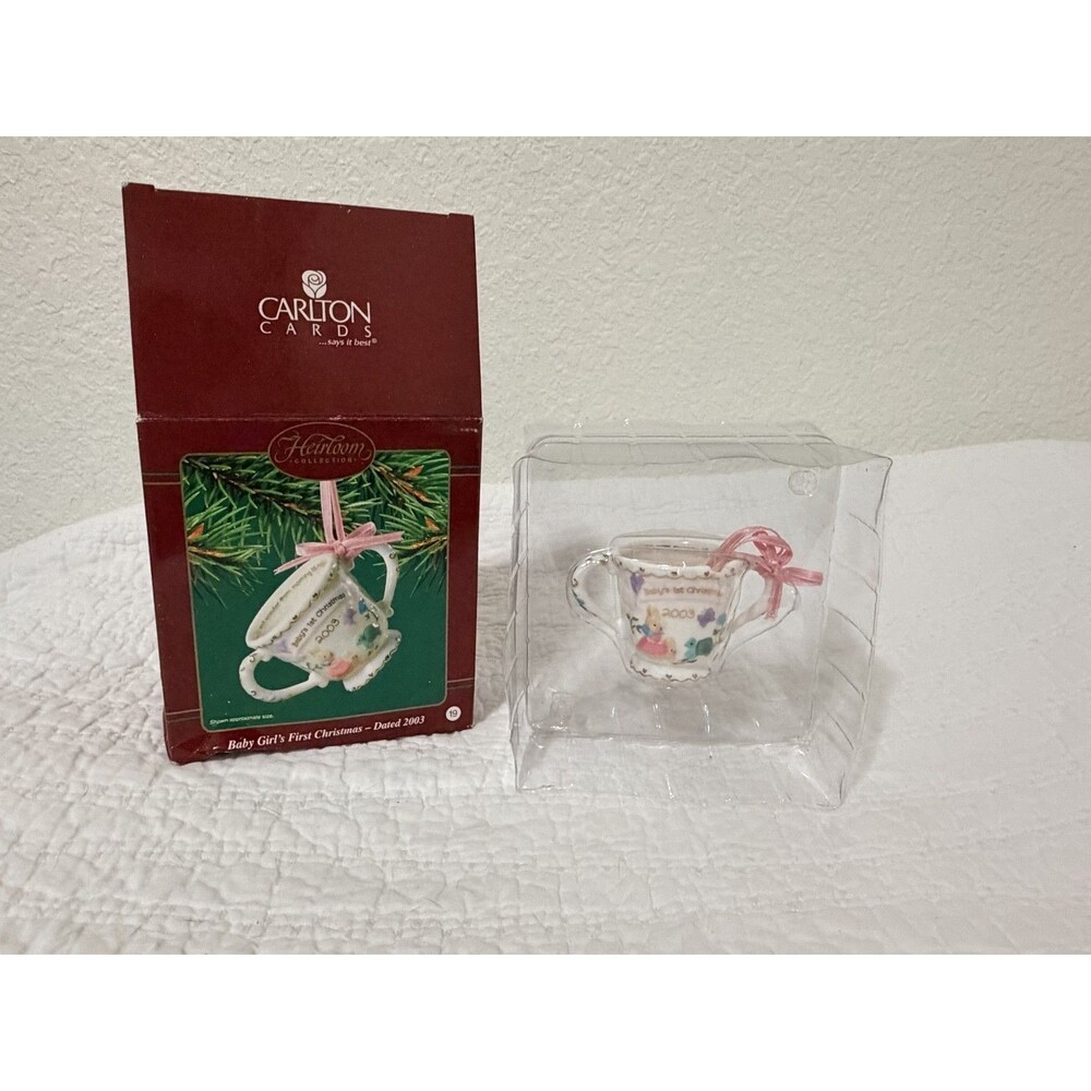 Rare Carlton Cards AG Baby Girls First Christmas 2003 Tea Cup Ornament